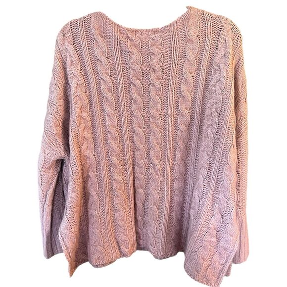 Women's Pink Oversized Cable Knit V Neck Pullover Sweater Sz M/L Balletcore - Picture 4 of 5